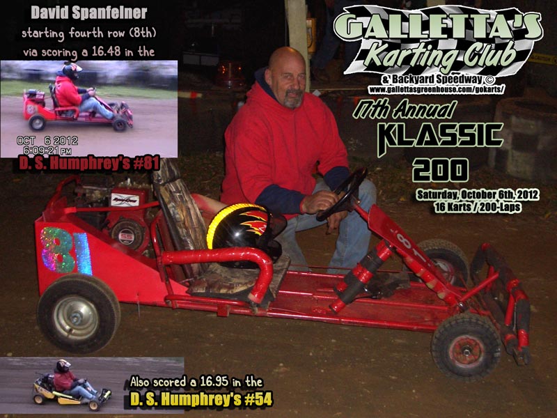David Spanfelner posing with the DS Humphrey's #81 at the 10/6/2012's 17th Annual Galletta's Greenhouse Karting Klassic 200!